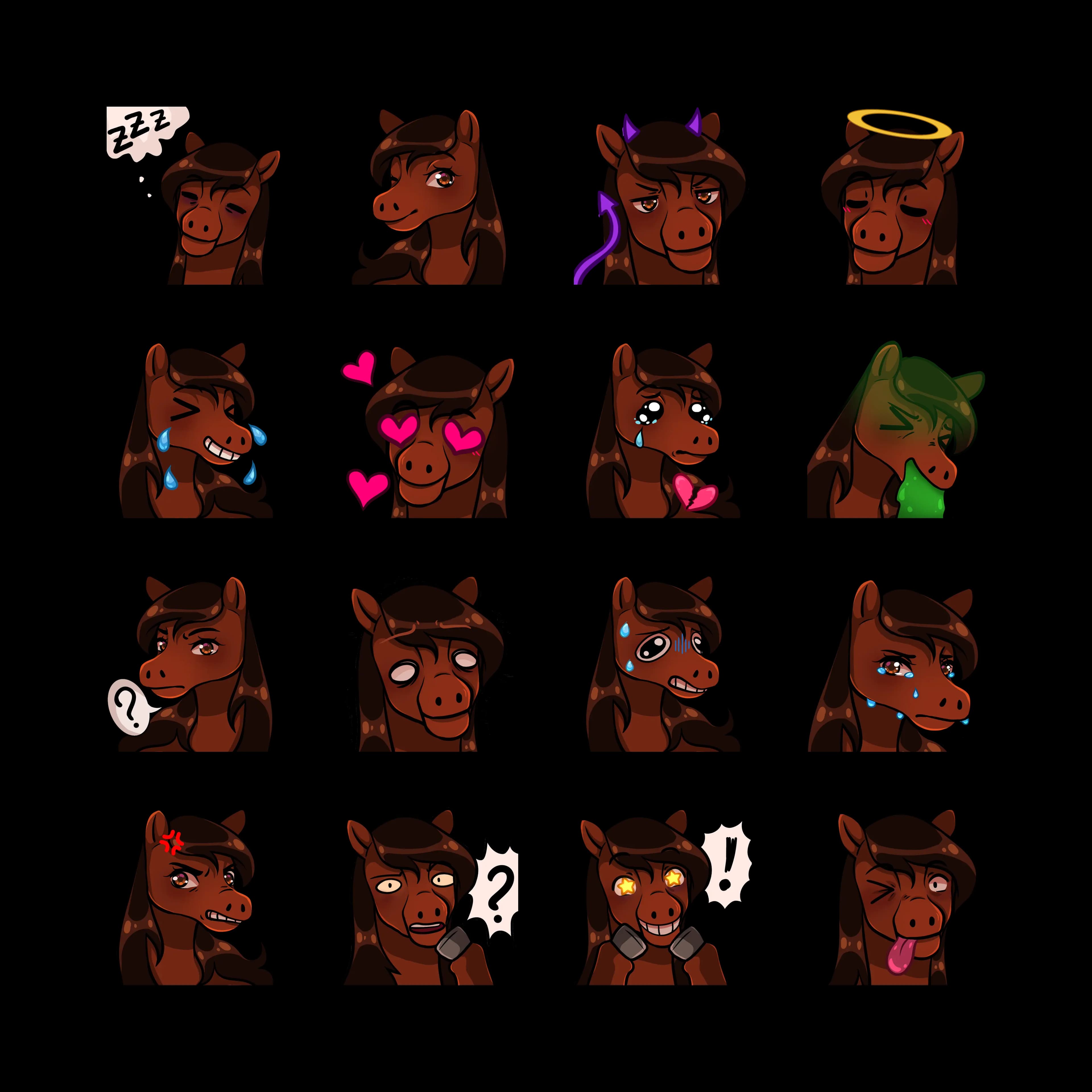 Pack de stickers de caballos para chat en Socialler - 16 stickers animados