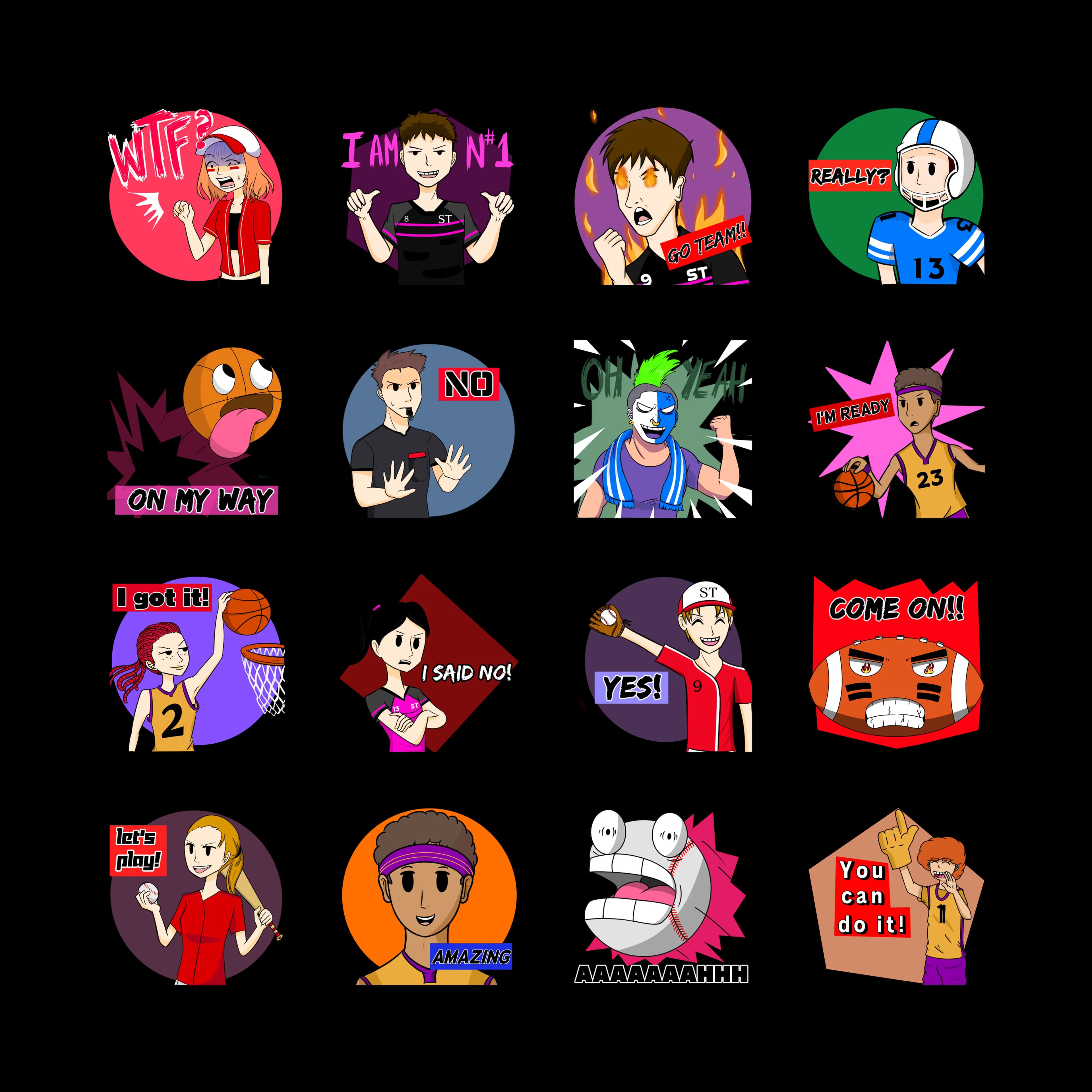 Pack de stickers de deportes para chat en Socialler - 16 stickers animados