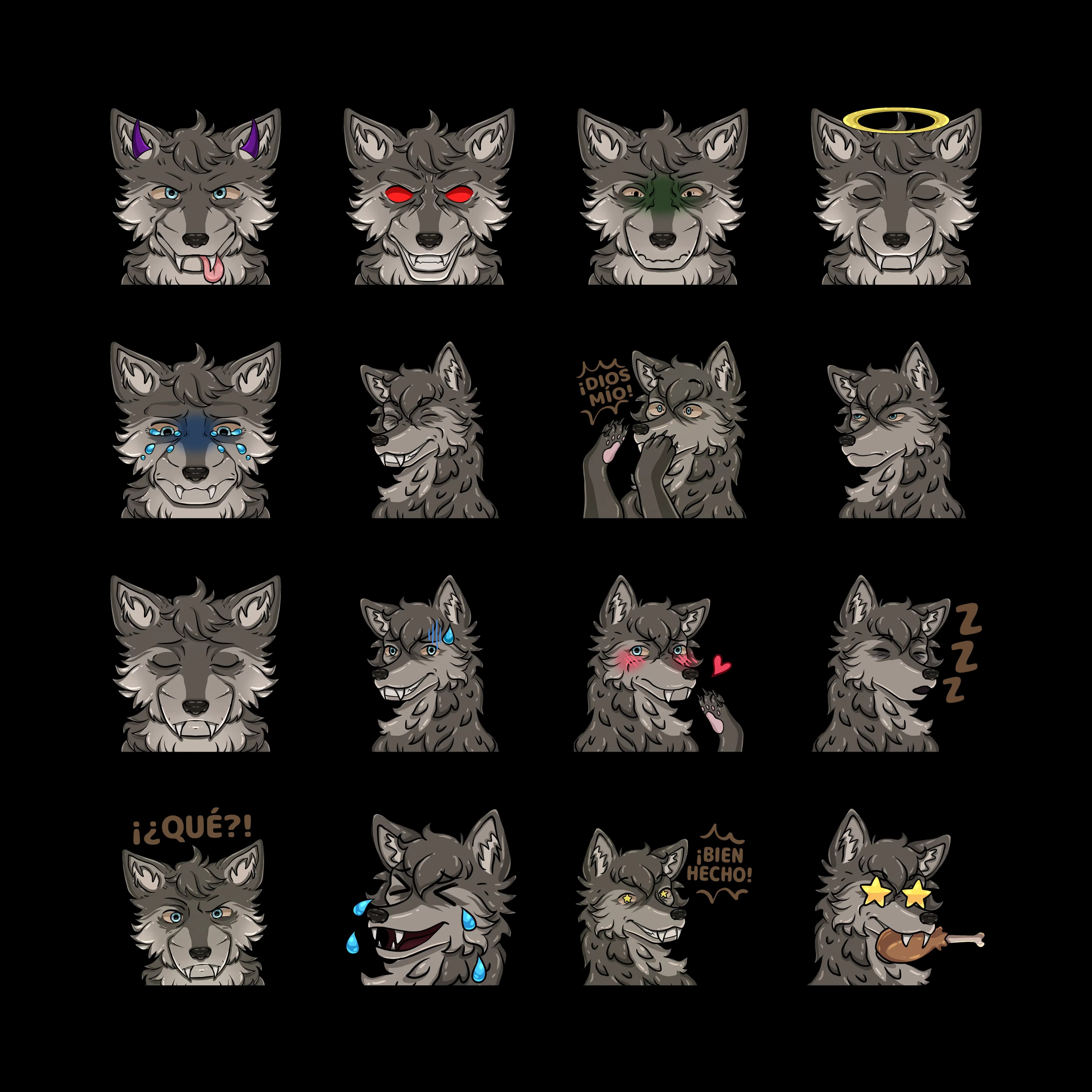 Pack de stickers de lobos para chat en Socialler - 16 stickers animados