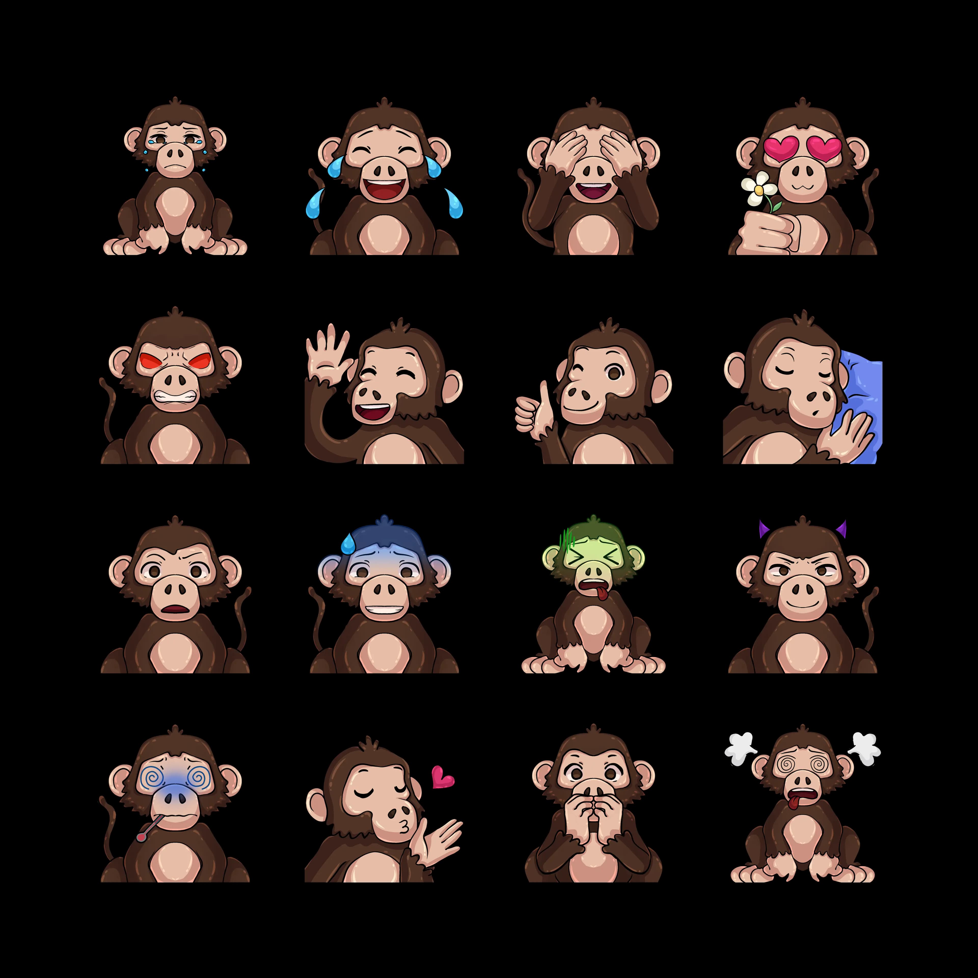 Pack de stickers de monitos para chat en Socialler - 16 stickers animados