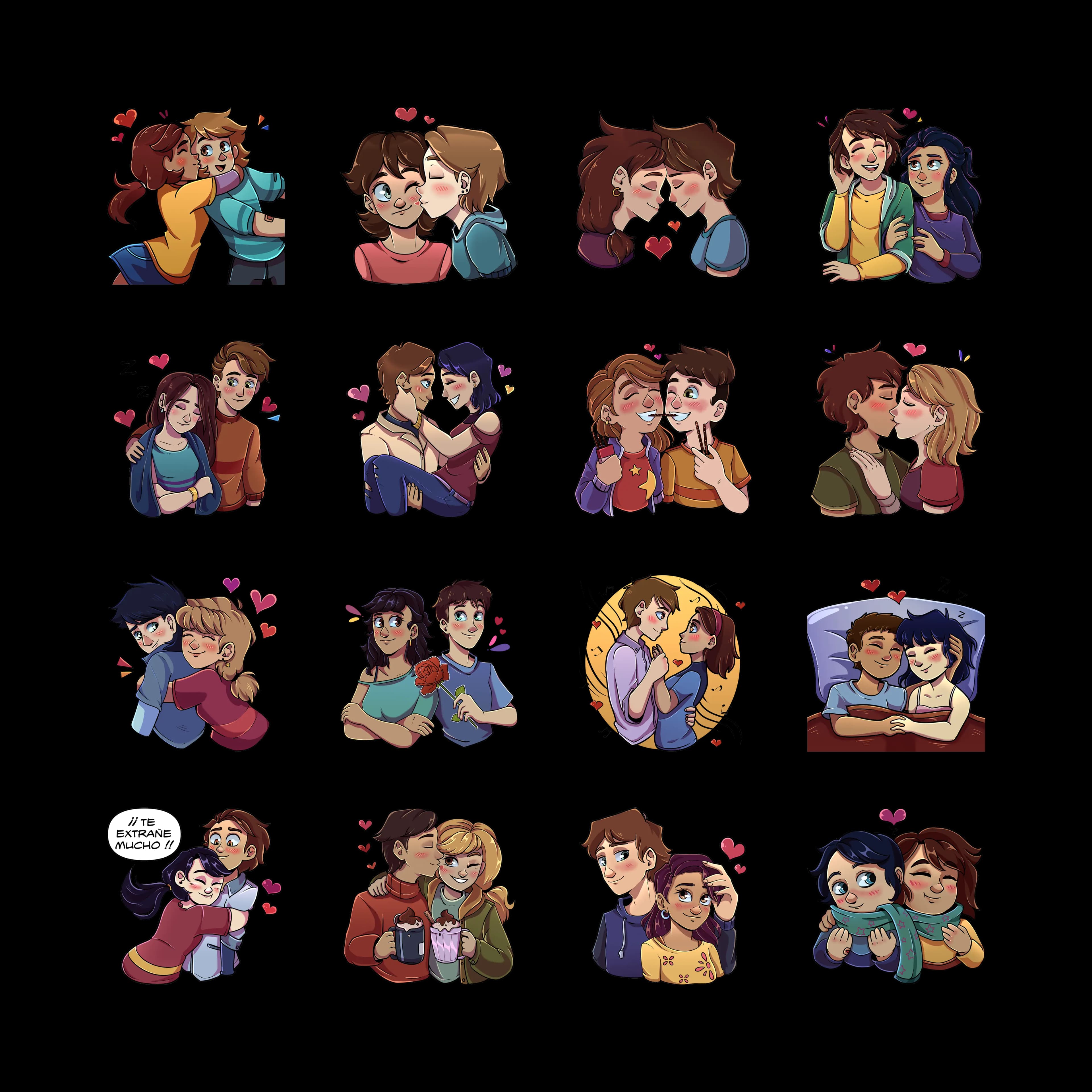 Pack de stickers de noviazgo para chat en Socialler - 16 stickers animados