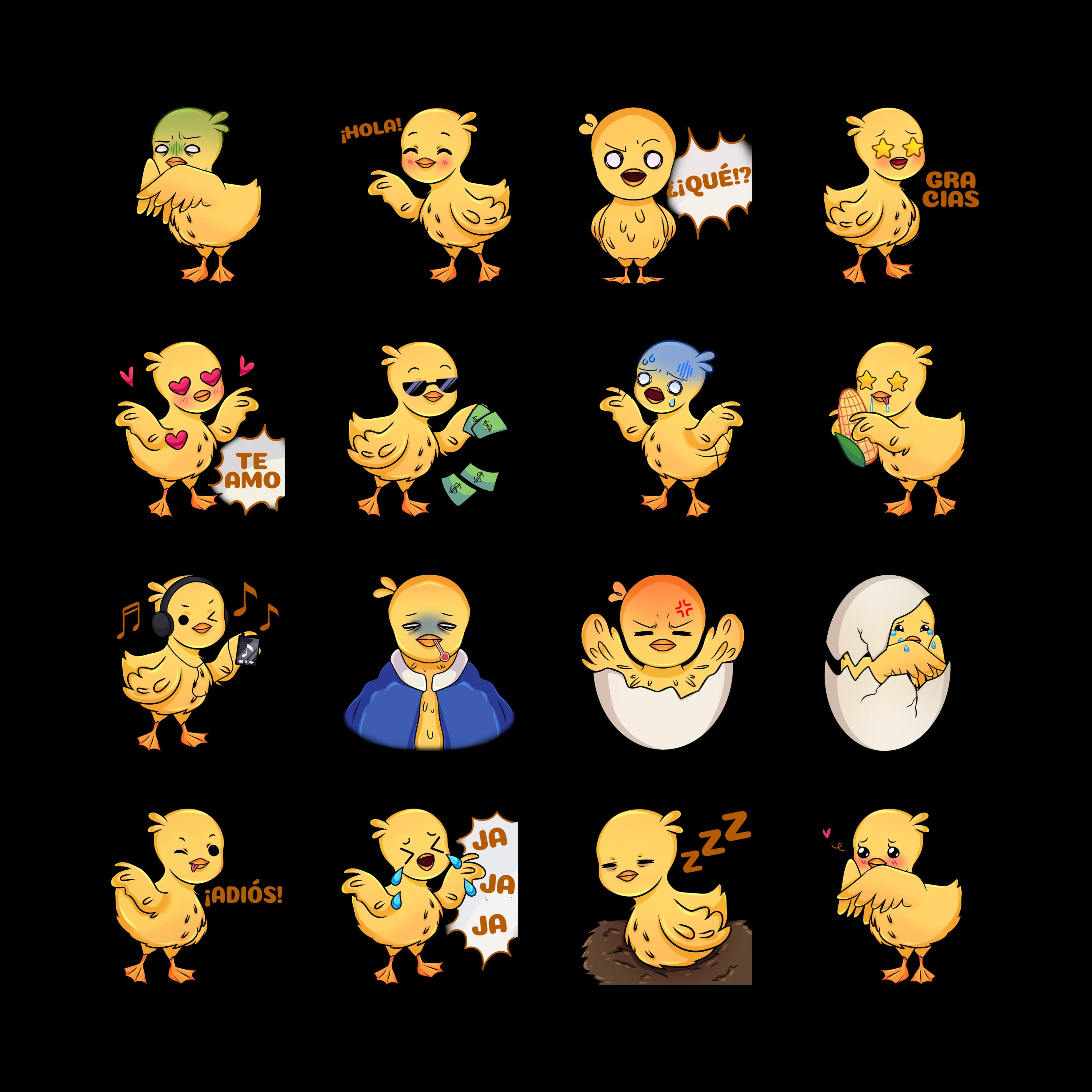 Pack de stickers de pollitos para chat en Socialler - 16 stickers animados