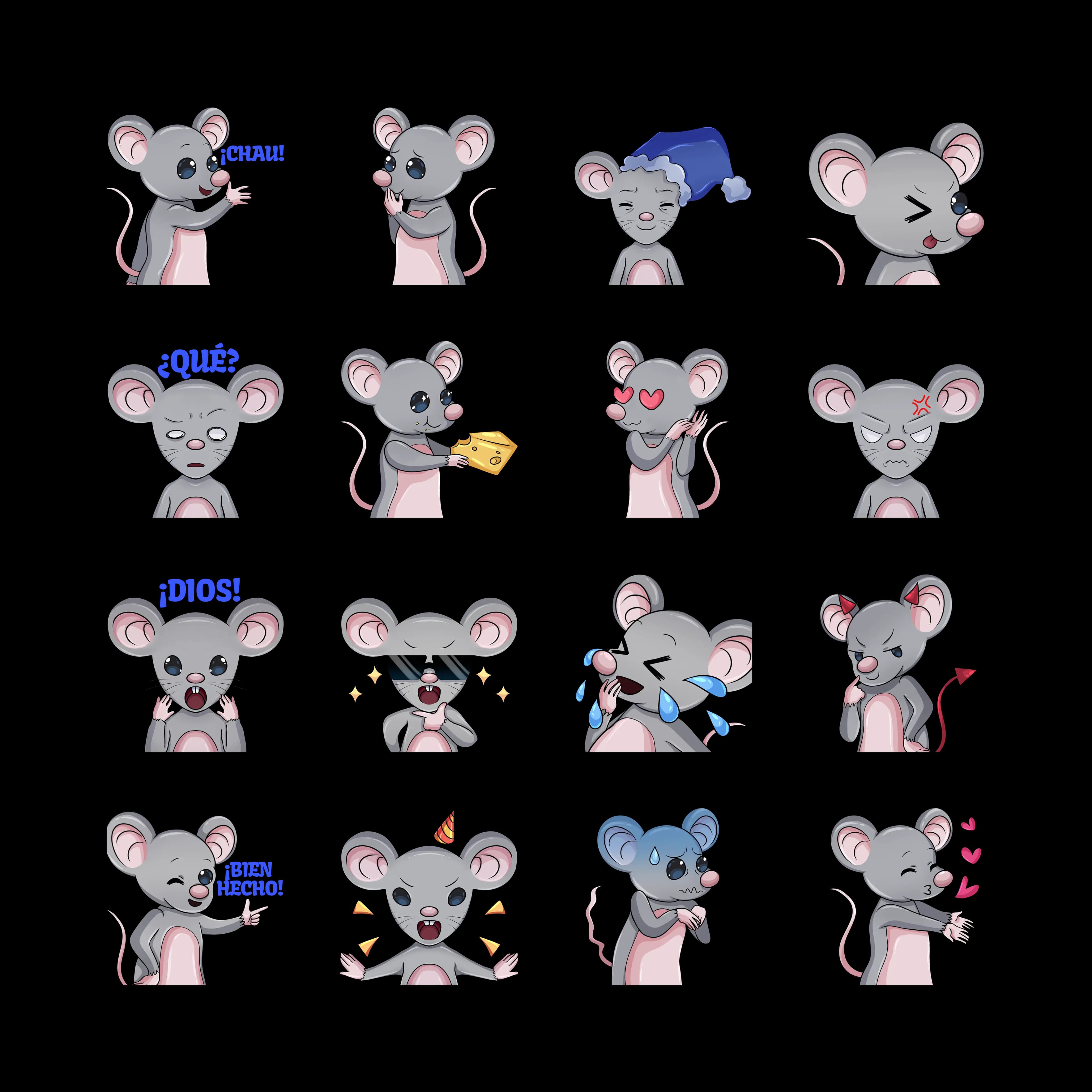 Pack de stickers de ratones para chat en Socialler - 16 stickers animados