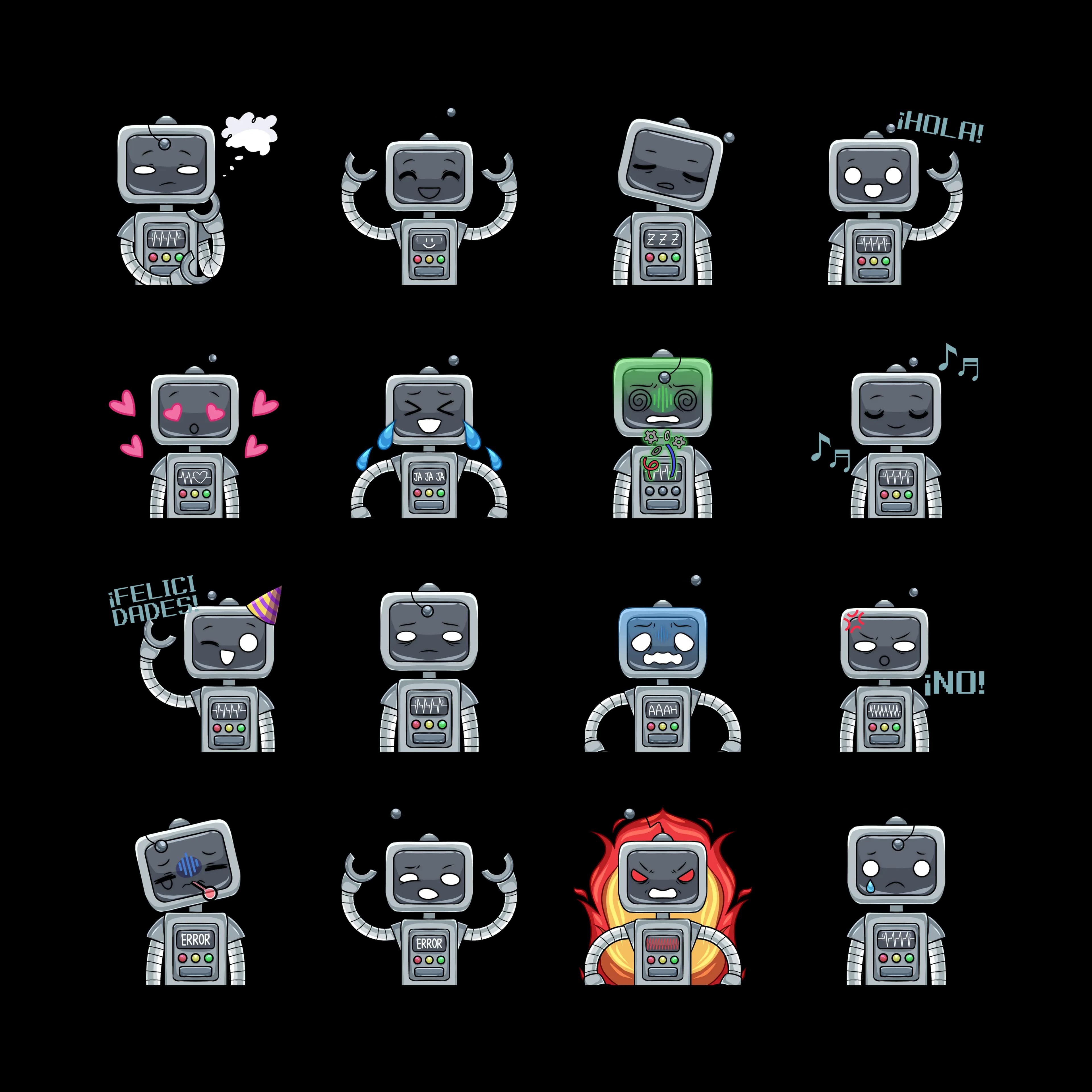 Pack de stickers de robots para chat en Socialler - 16 stickers animados