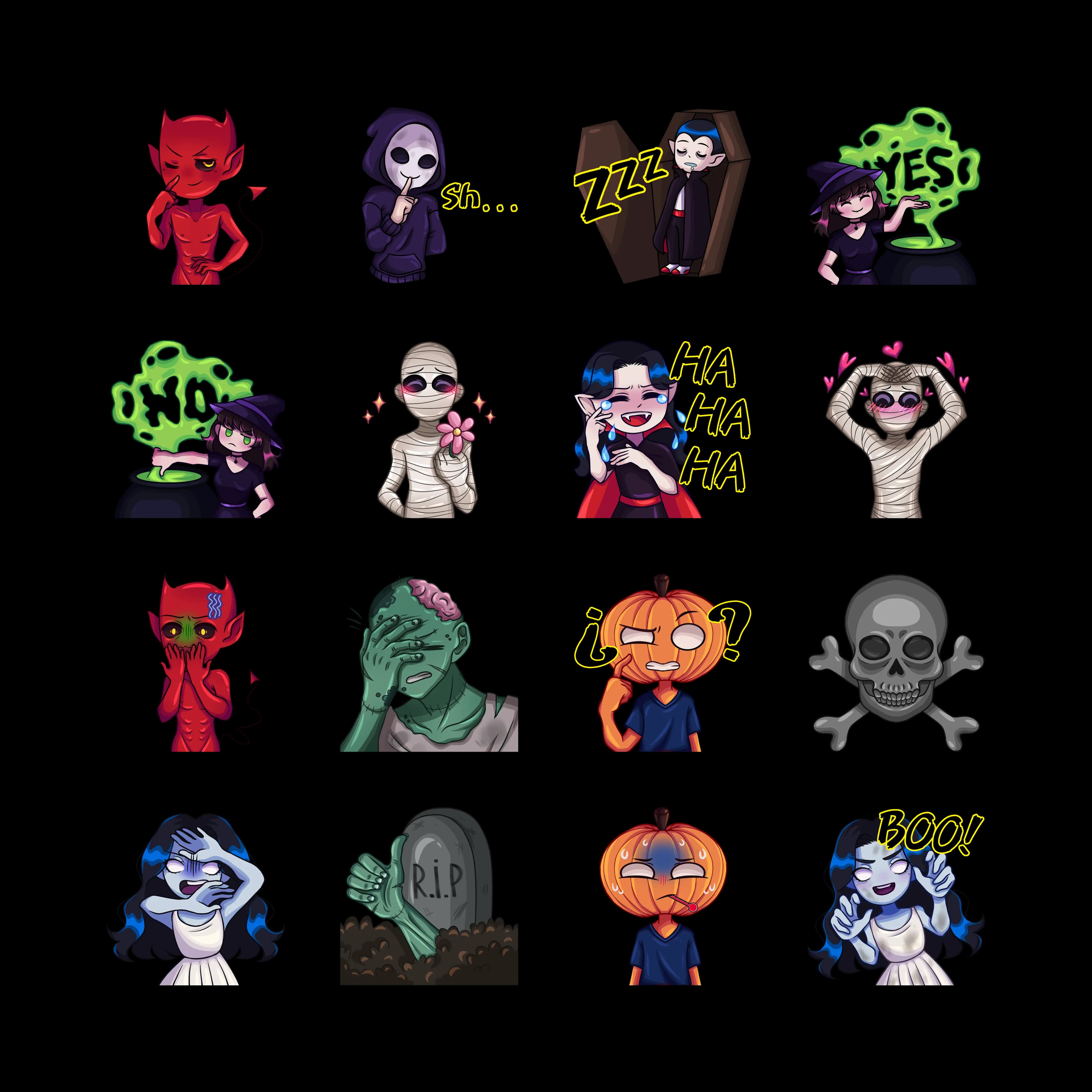 Pack de stickers de terror y Halloween para chat en Socialler - 16 stickers animados