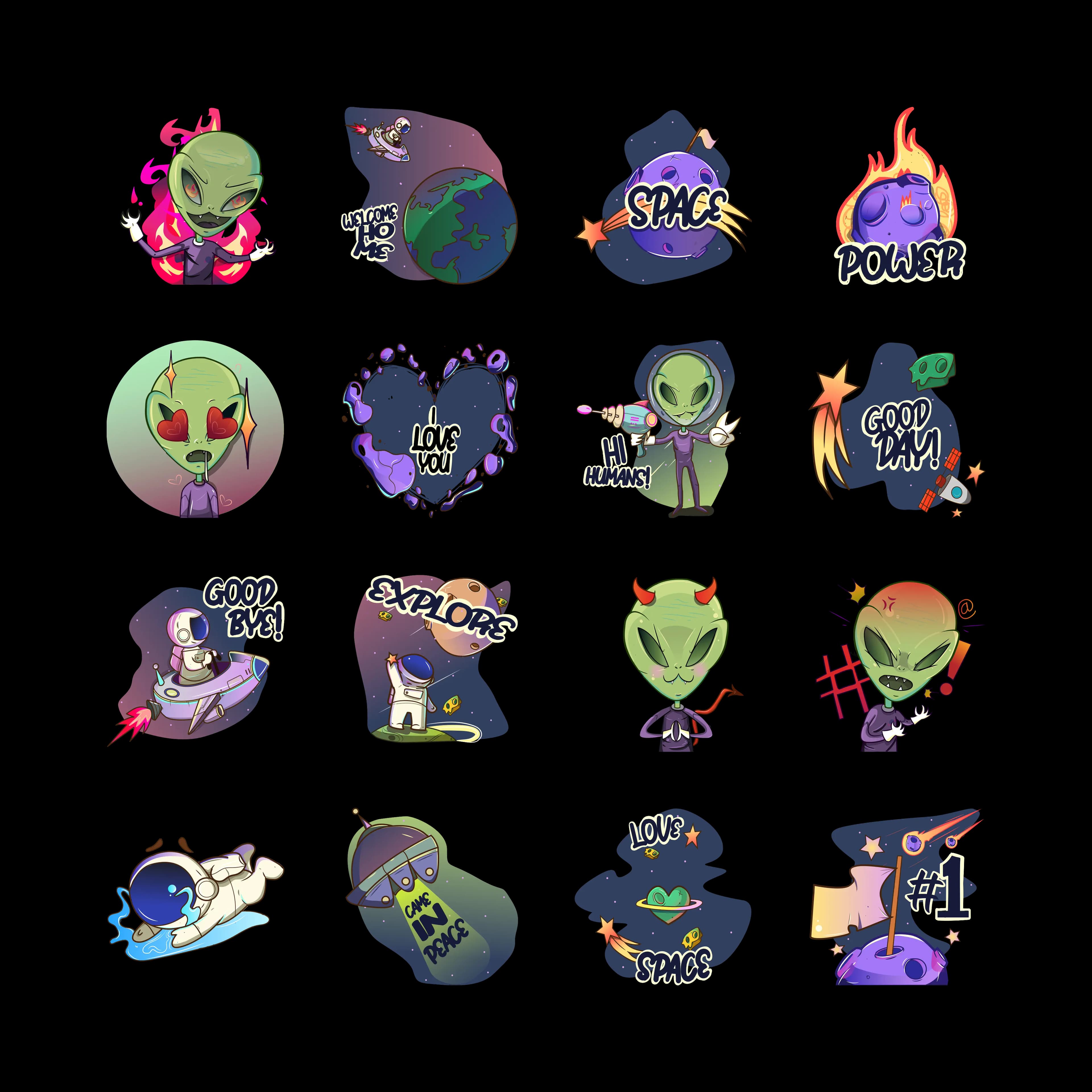 Pack de stickers del universo y espacio para chat en Socialler - 16 stickers animados