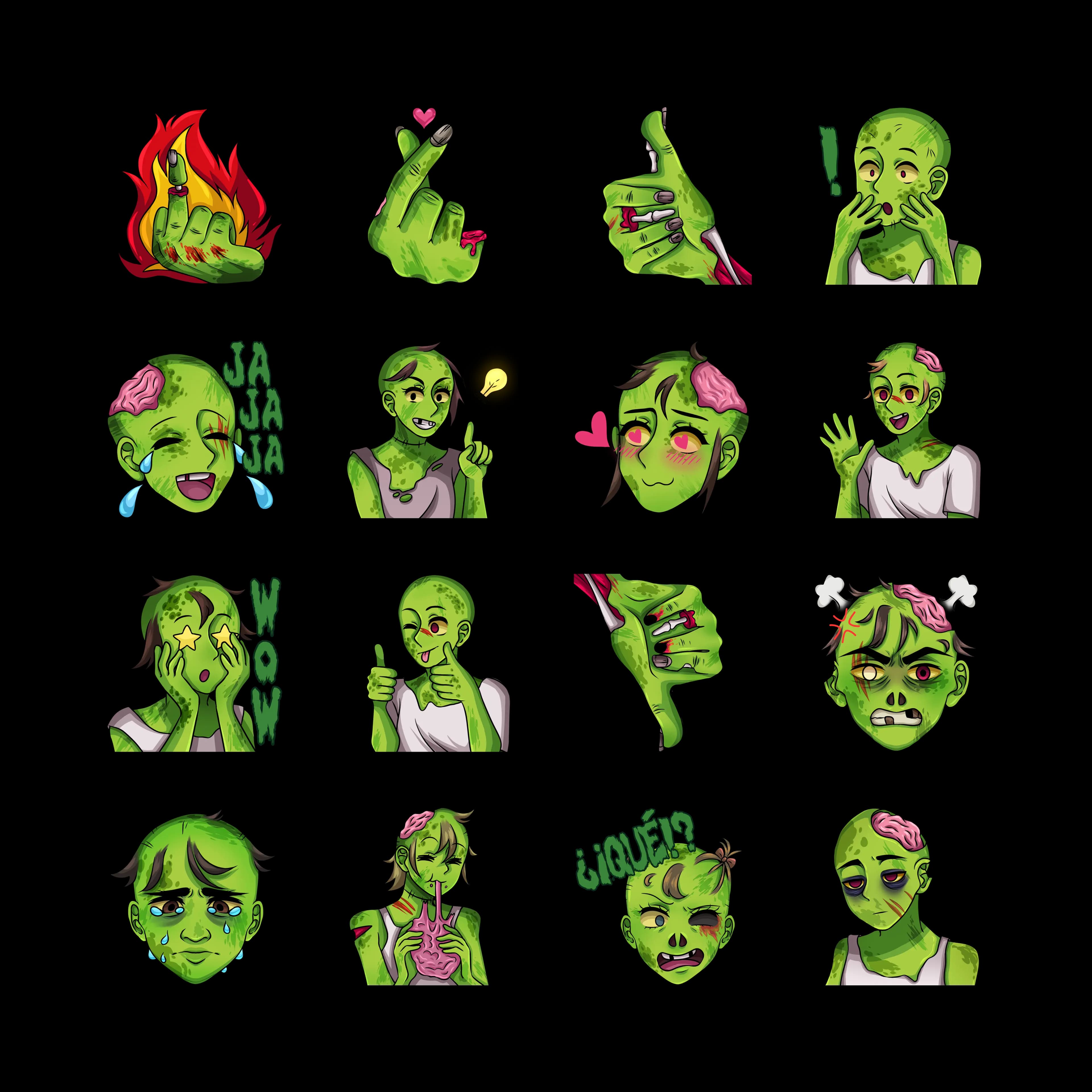 Pack de stickers de zombies para chat en Socialler - 16 stickers animados